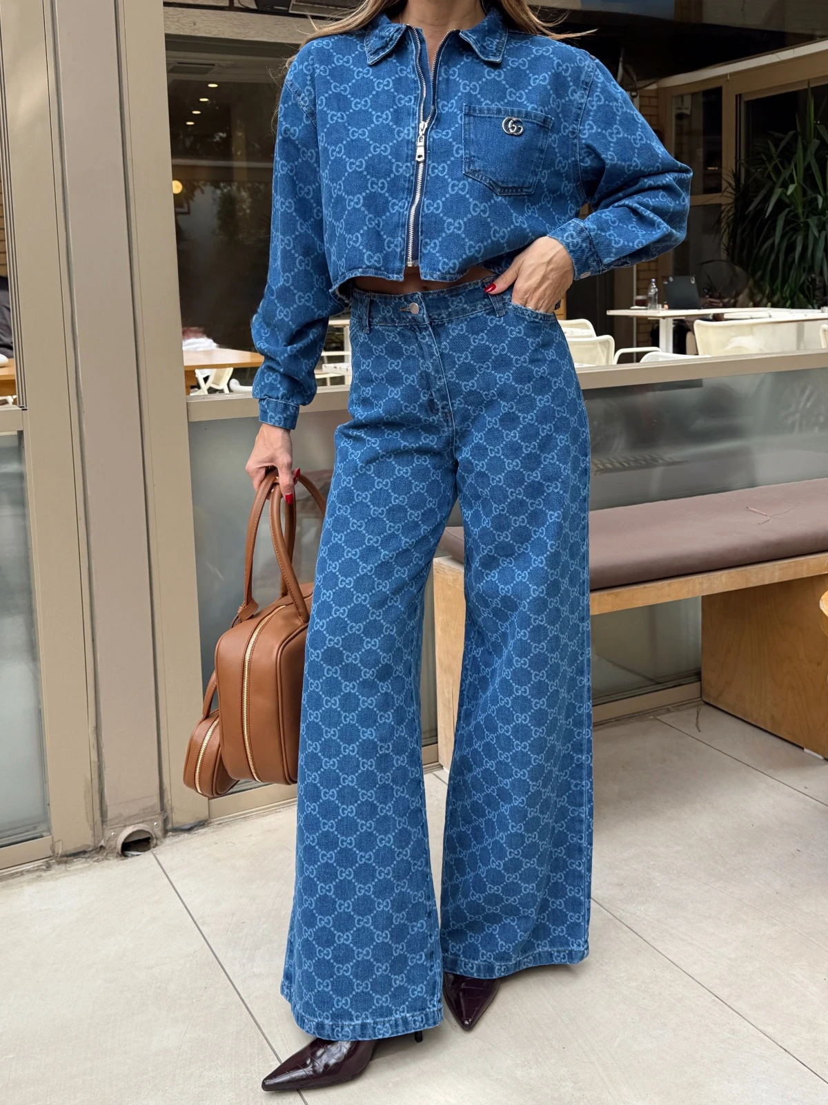 GUCCI YAKMA DESENLİ KOT TAKIM