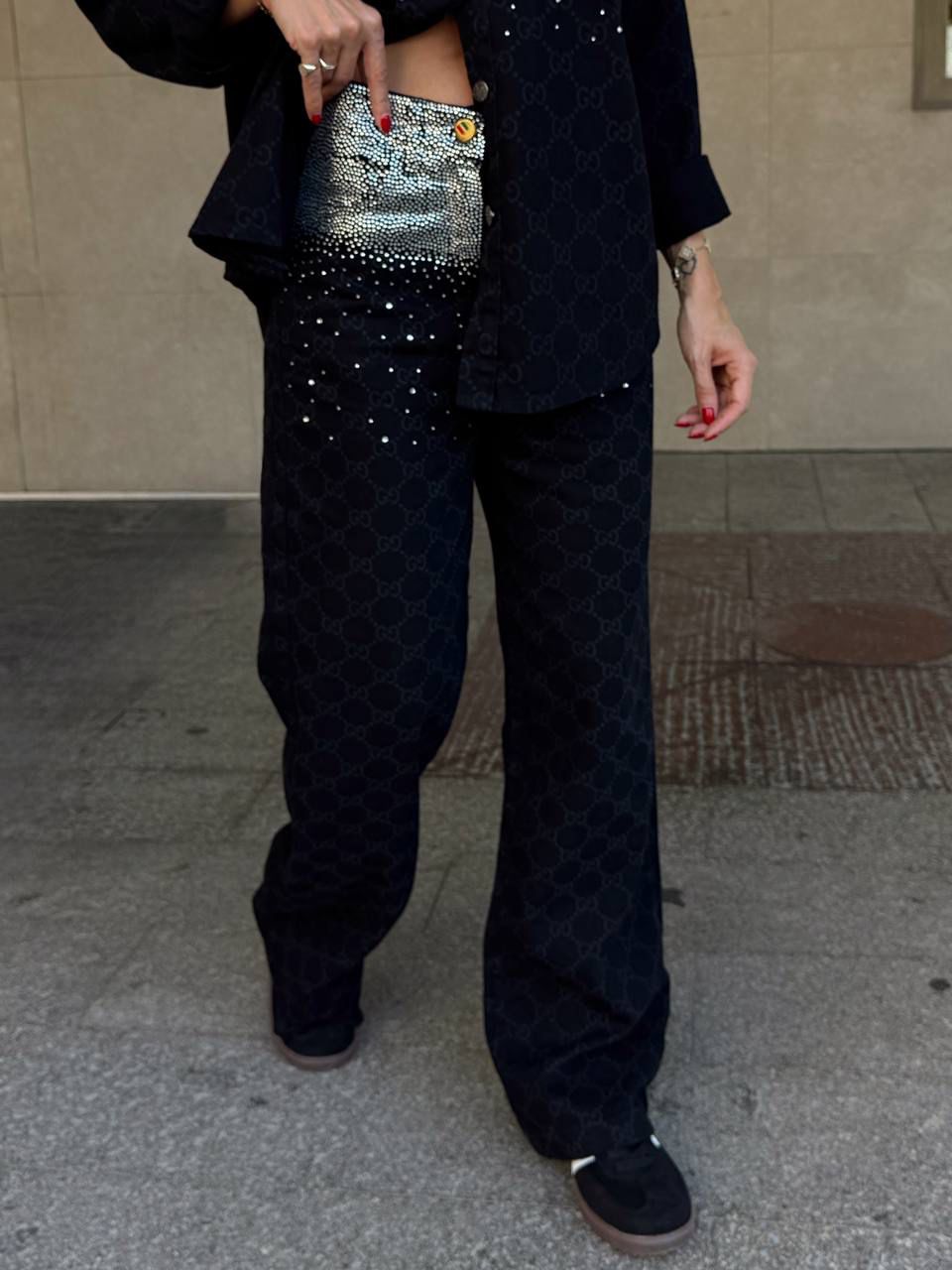 GUCCI YAKMA DESENLİ TAŞLI İKİLİ TAKIM