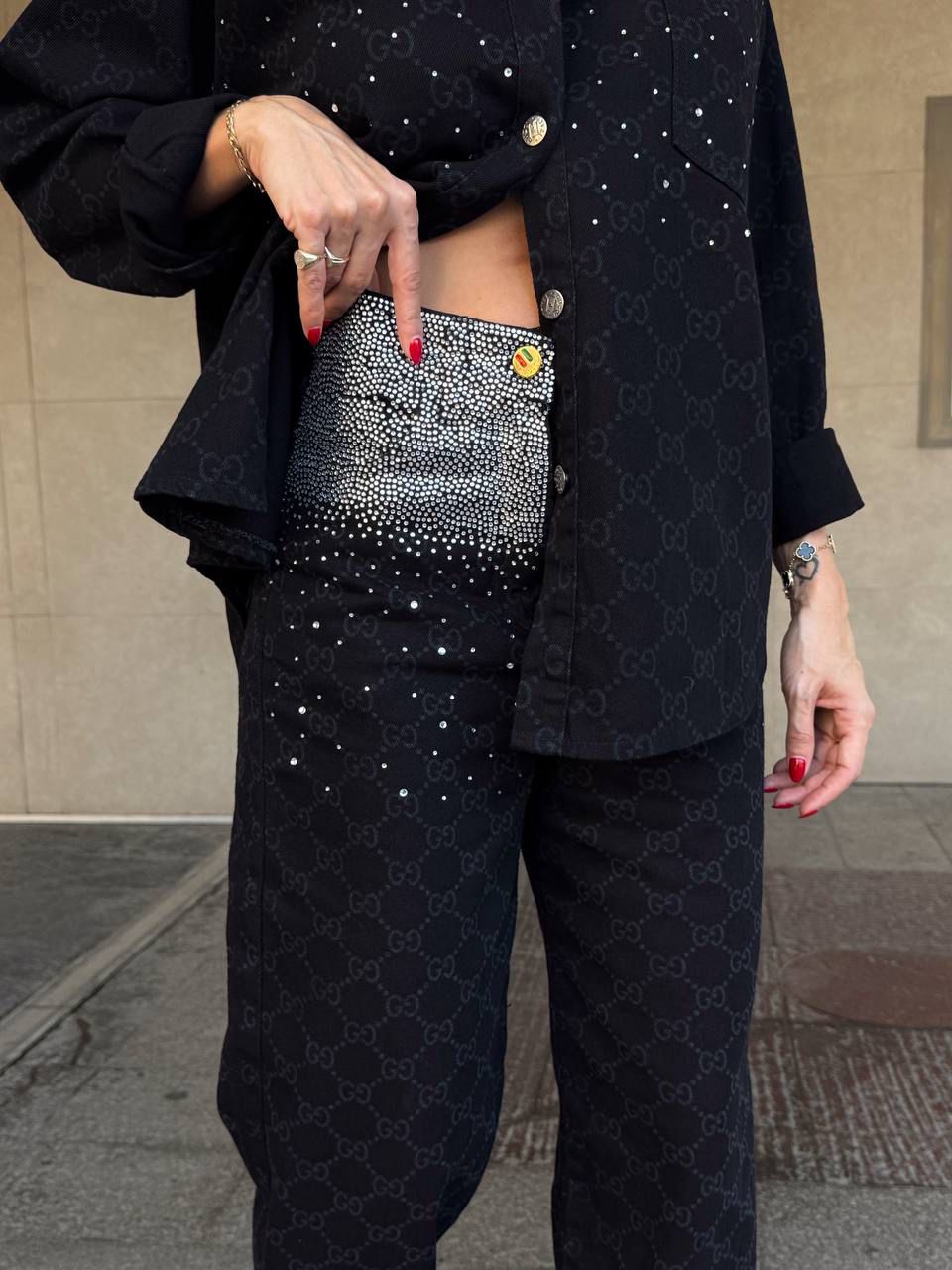 GUCCI YAKMA DESENLİ TAŞLI İKİLİ TAKIM