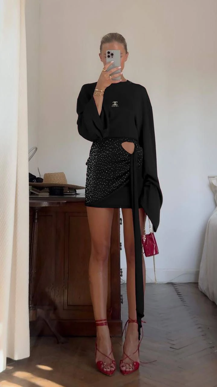 CHANEL TAŞ DETAYLI ELBİSE