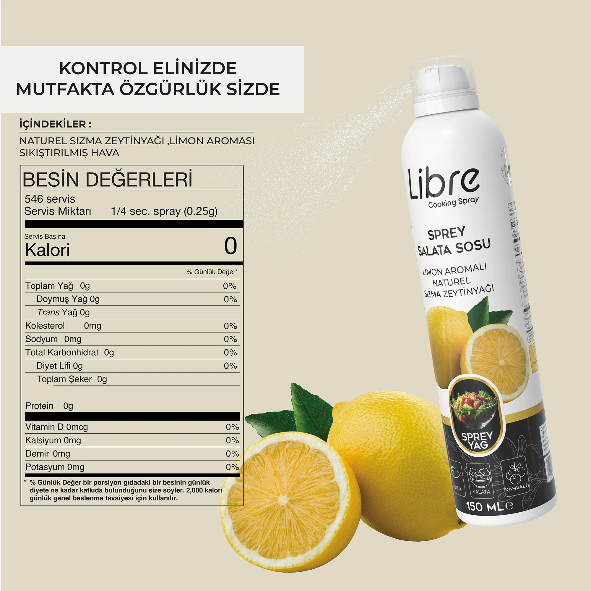 Limon Aromalı Sprey Zeytinyağı