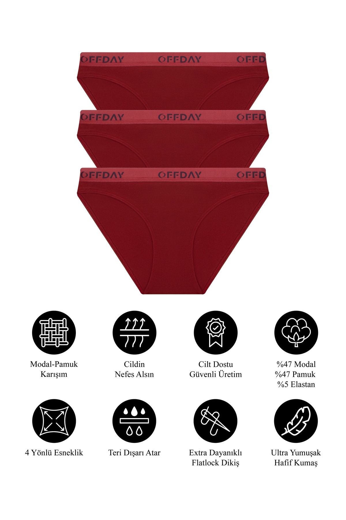 Essential Kadın Slip 3'lü - Bordo