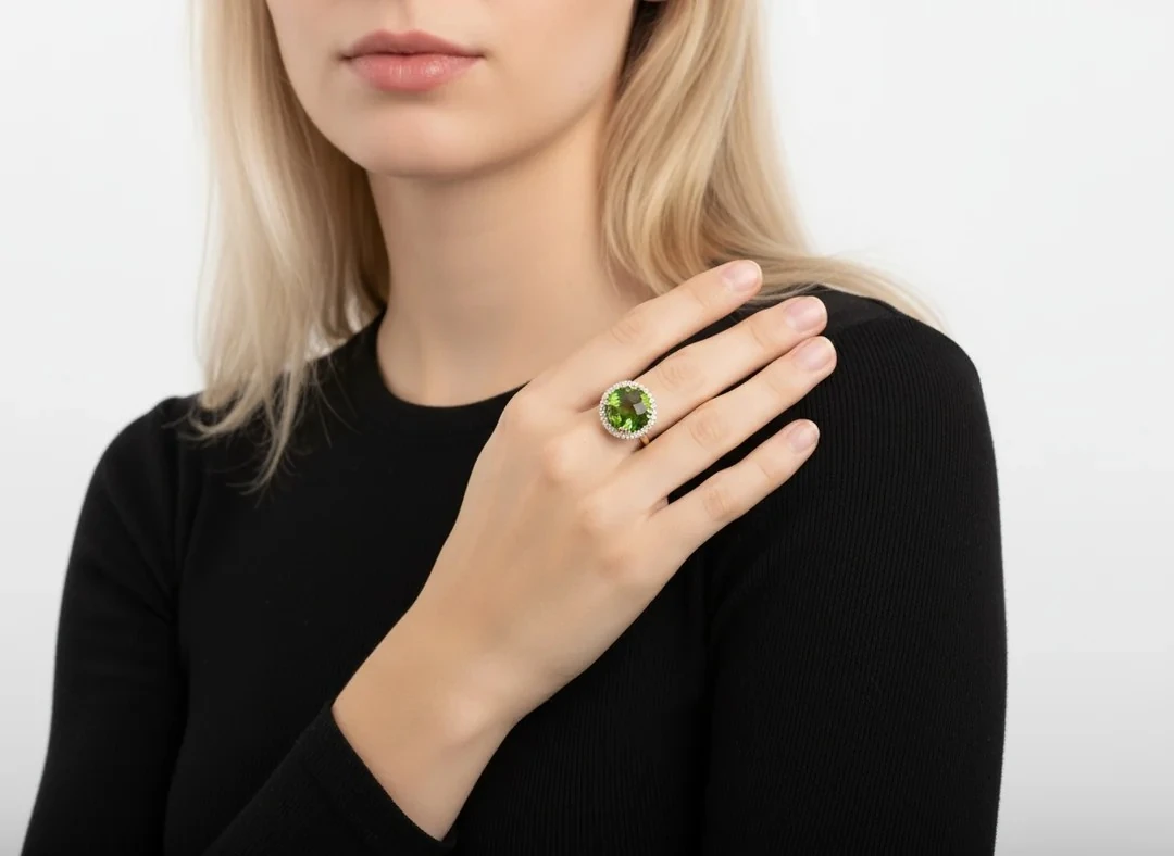 14 AYAR YEŞİL TAŞLI YÜZÜK