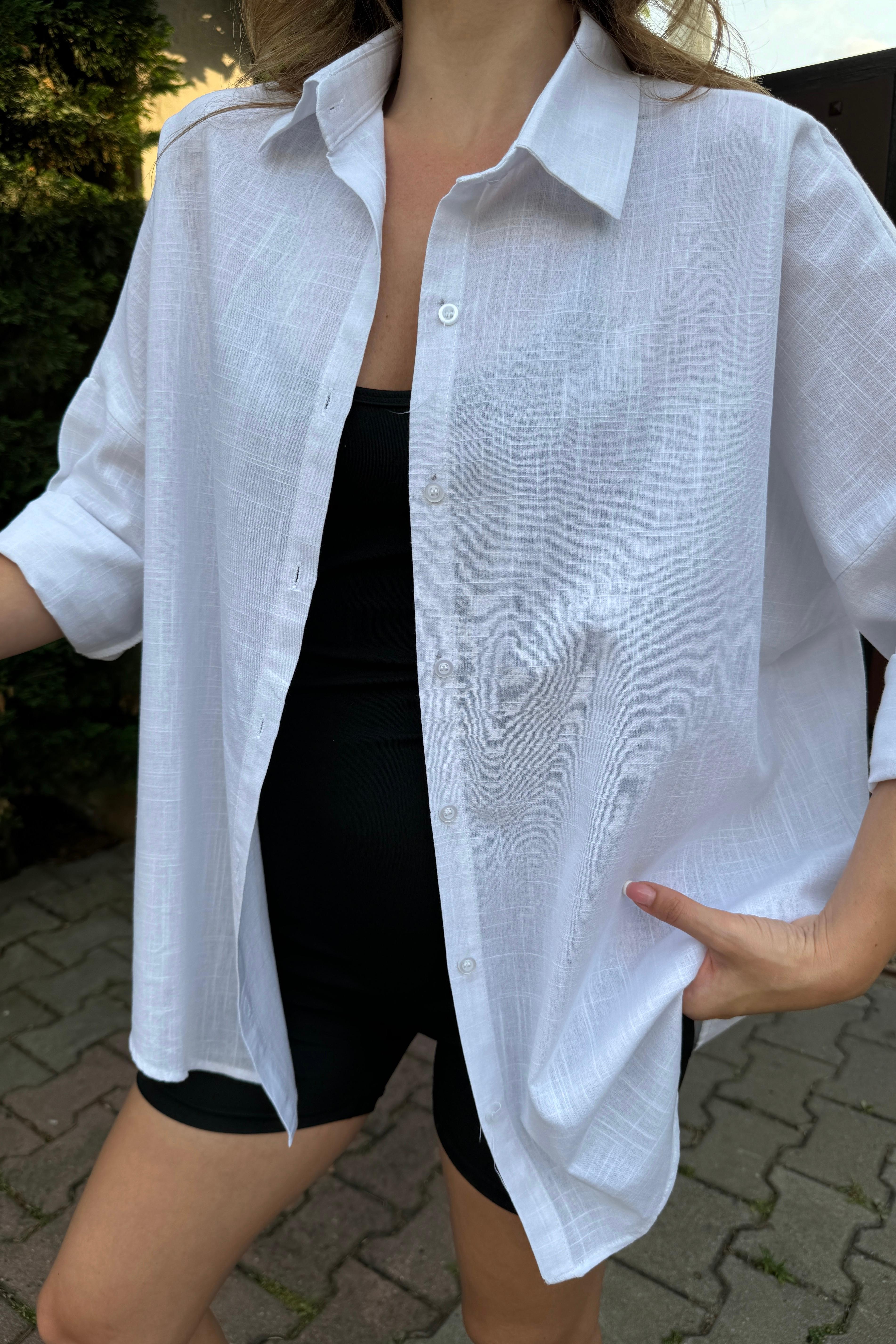 Oversize Keten Dokulu %100 Pamuk Salaş Gömlek BB-KU3435