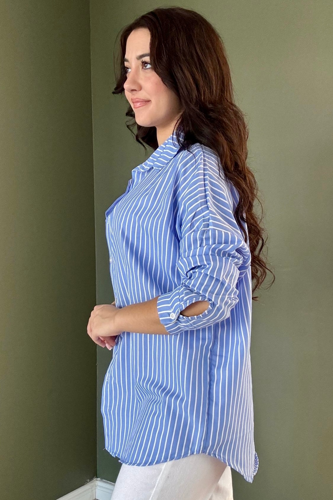 Oversize Çizgili Gömlek B5039 - mavi̇