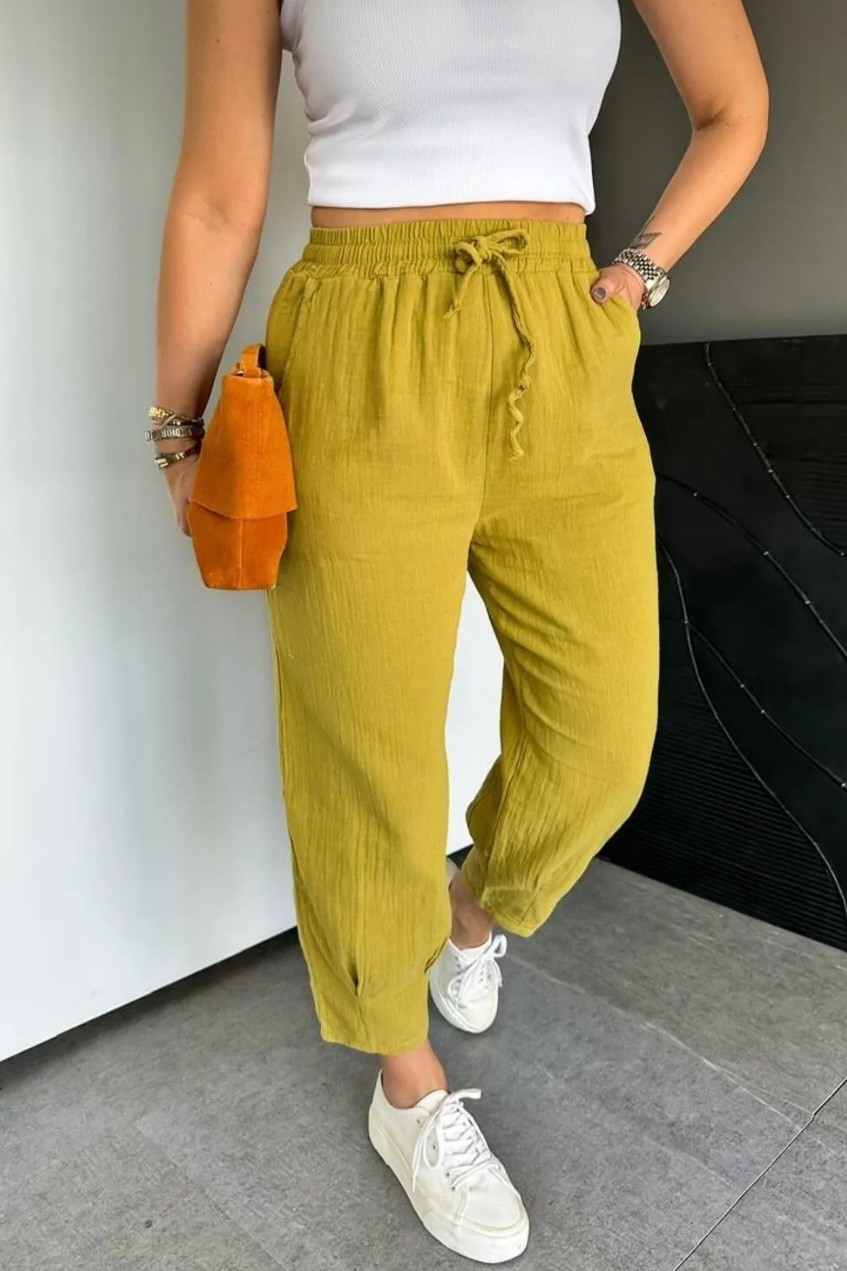Paça Pensli Müslin Balon Pantolon FG8797 - Olive