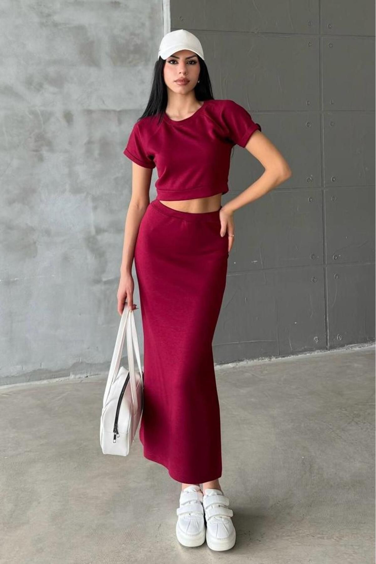 Premium Kalite Modal Etekli Takım PR6690 - bordo