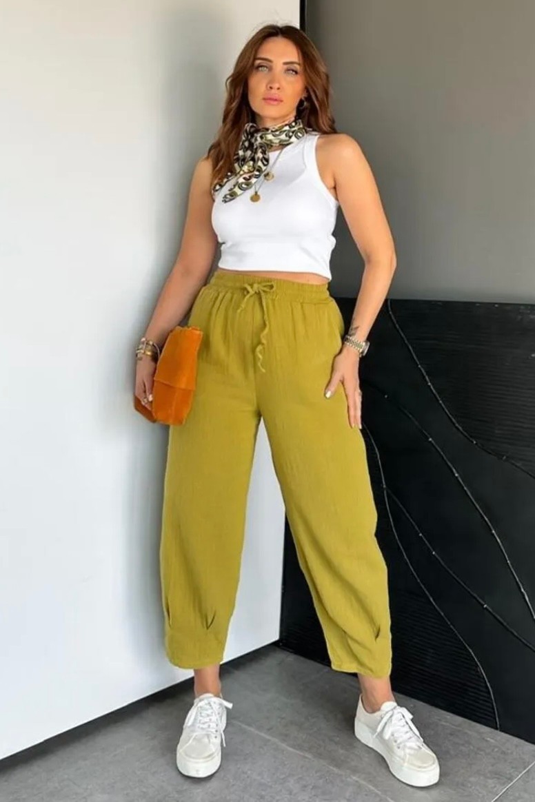 Paça Pensli Müslin Balon Pantolon FG8797 - Olive