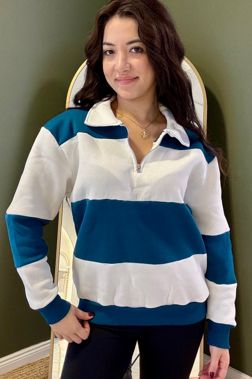 Kalın Çizgili Marin Sweatshirt M3641 - Petrol