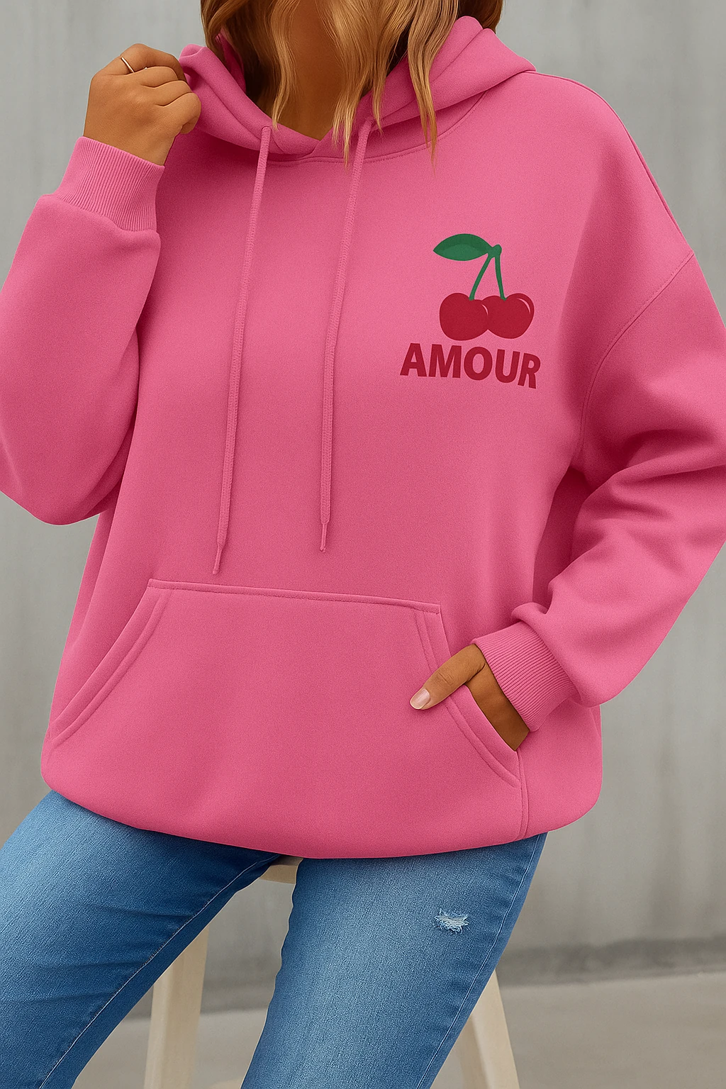 Amour Baskılı Sweatshirt A4929 - pembe
