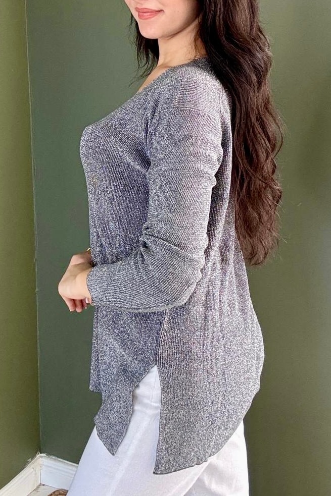 V Yaka Simli Triko (Kalçayı Kapatır) D5039 - gri
