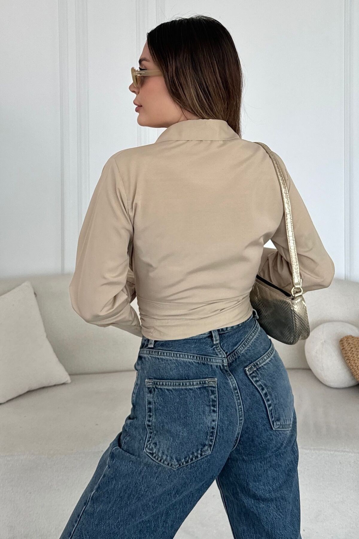 Lüx Kalite Bağlamalı Poplin Gömlek BB0250 - bej1