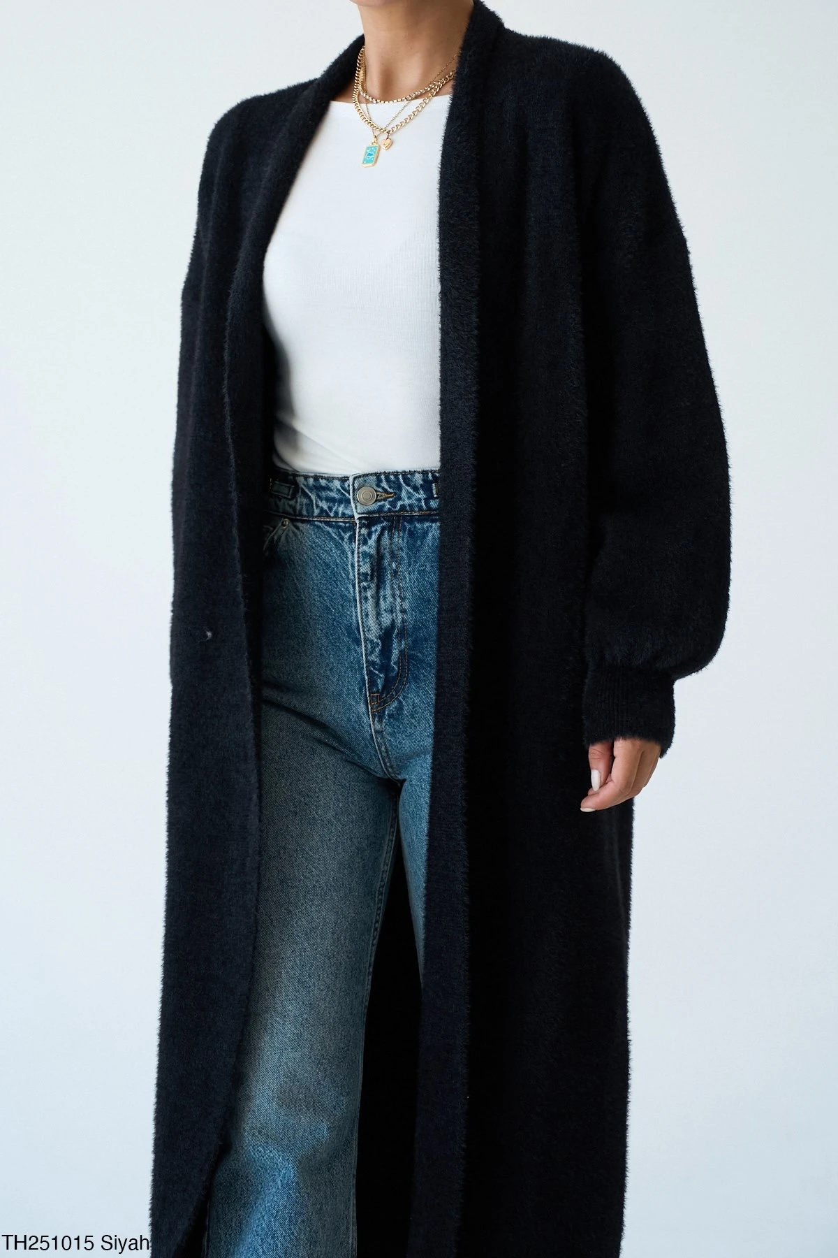 Premium Seri Uzun Yumoş Hırka B4909 - siyah