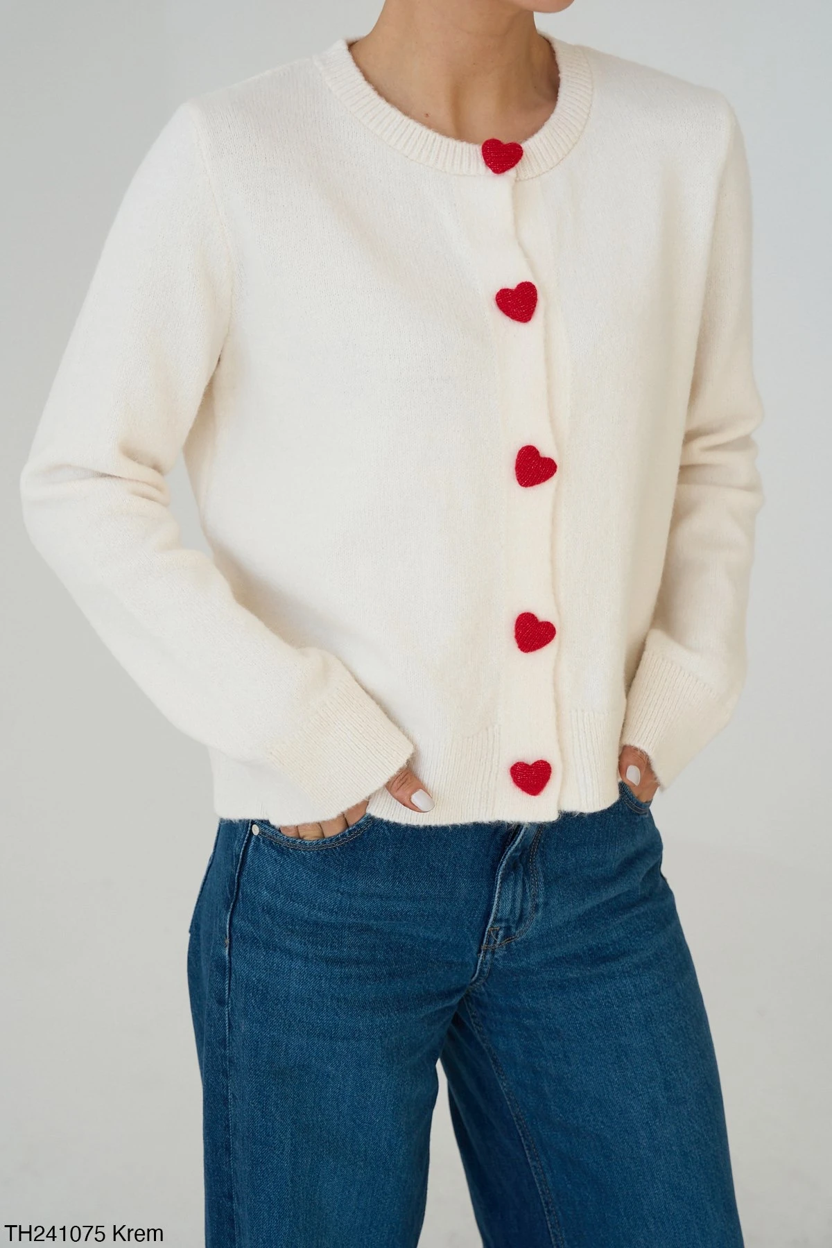 Premium Seri Kalp Düğmeli Ceket  B6130 - beyaz