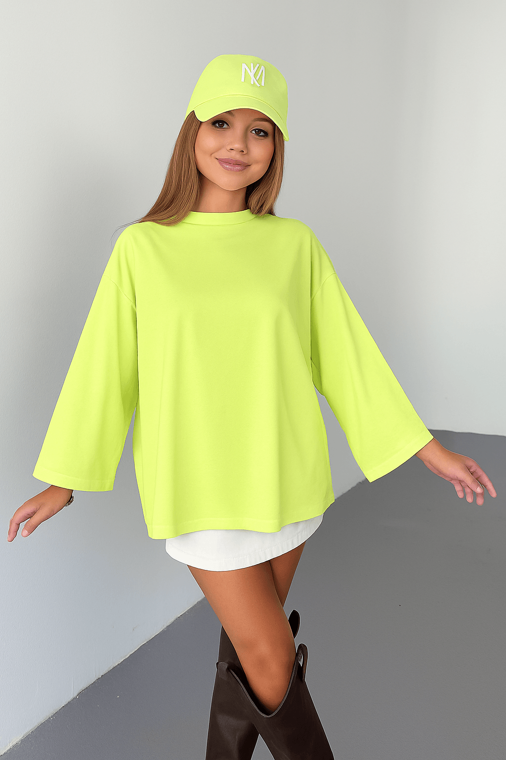 Uzun Kol Penye Basic X4551 - neon sarı