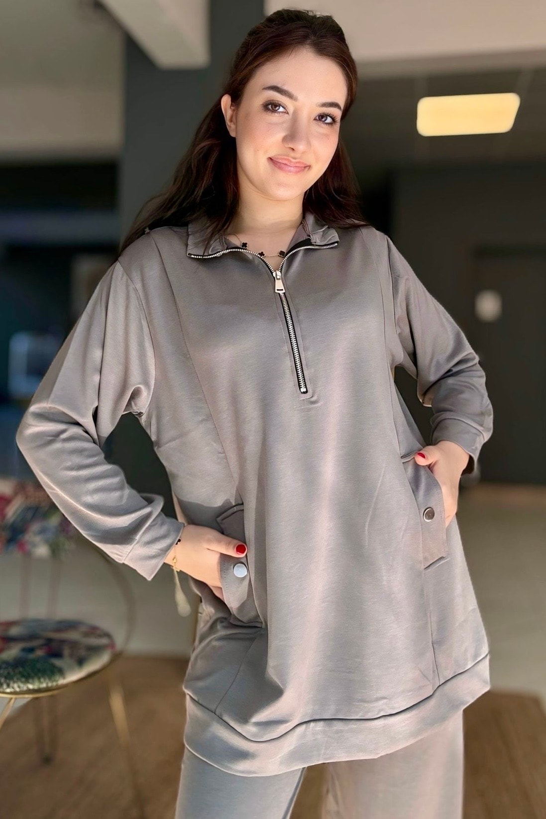 Modal Kumaş Tunik Takım R6766 - vizon