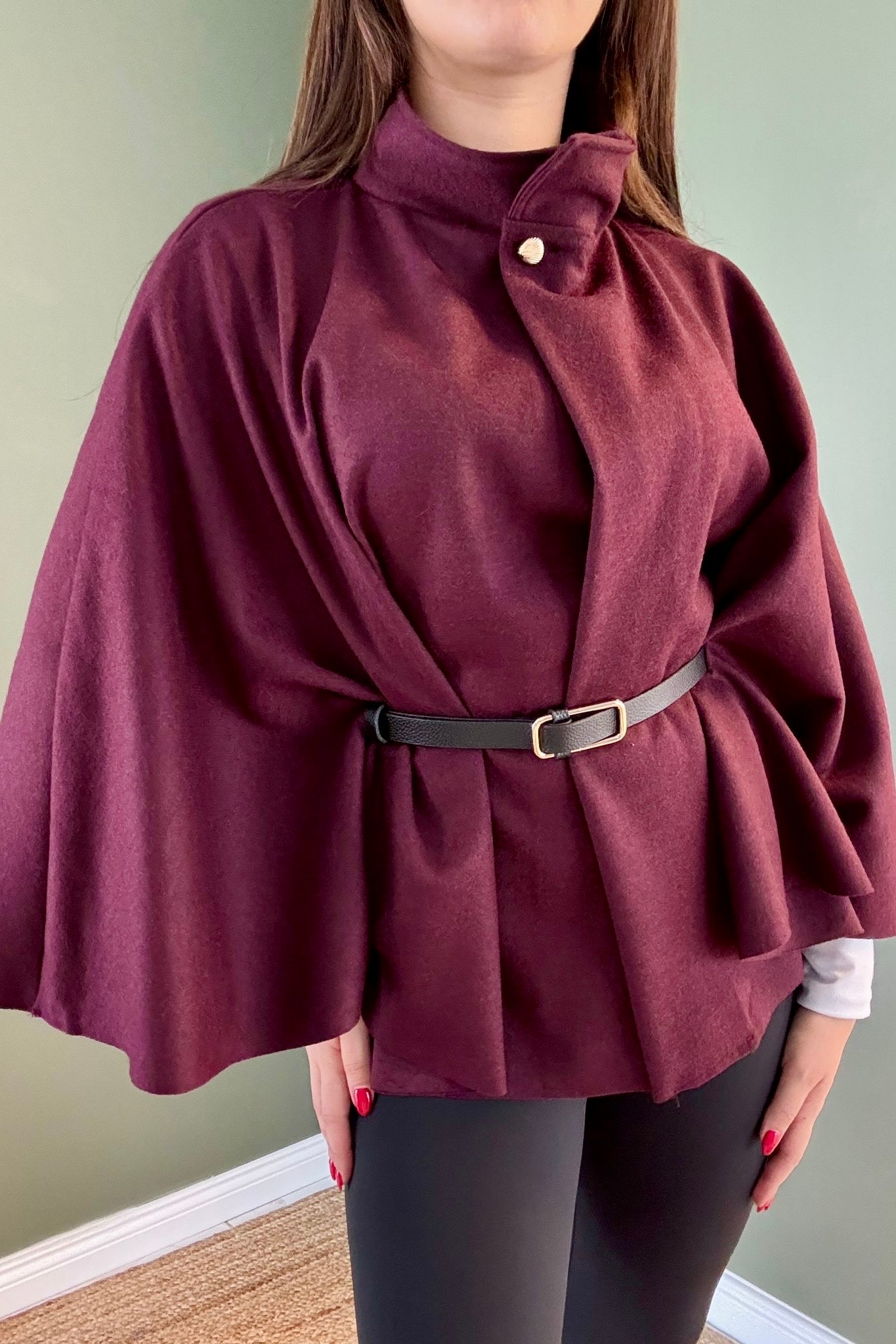 Kaşe Pelerin H8016 - bordo