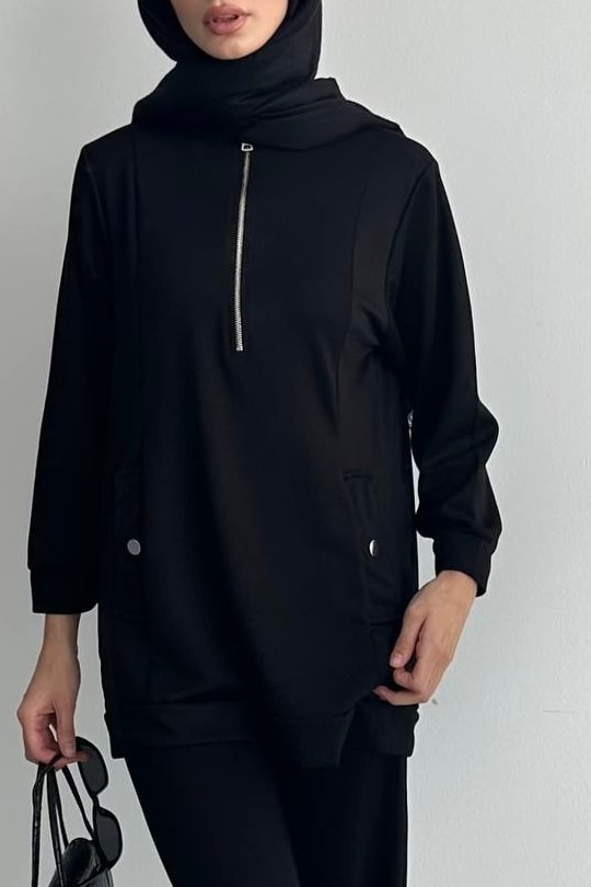 Modal Kumaş Tunik Takım R6766 - siyah