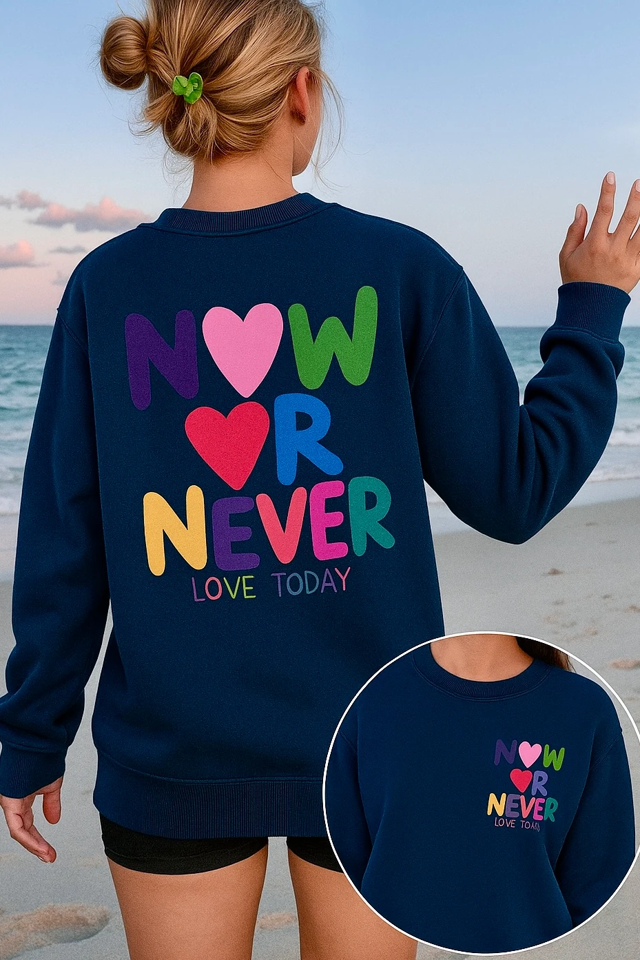 Ön Arka Baskılı Sweatshirt B3267 - lacivert