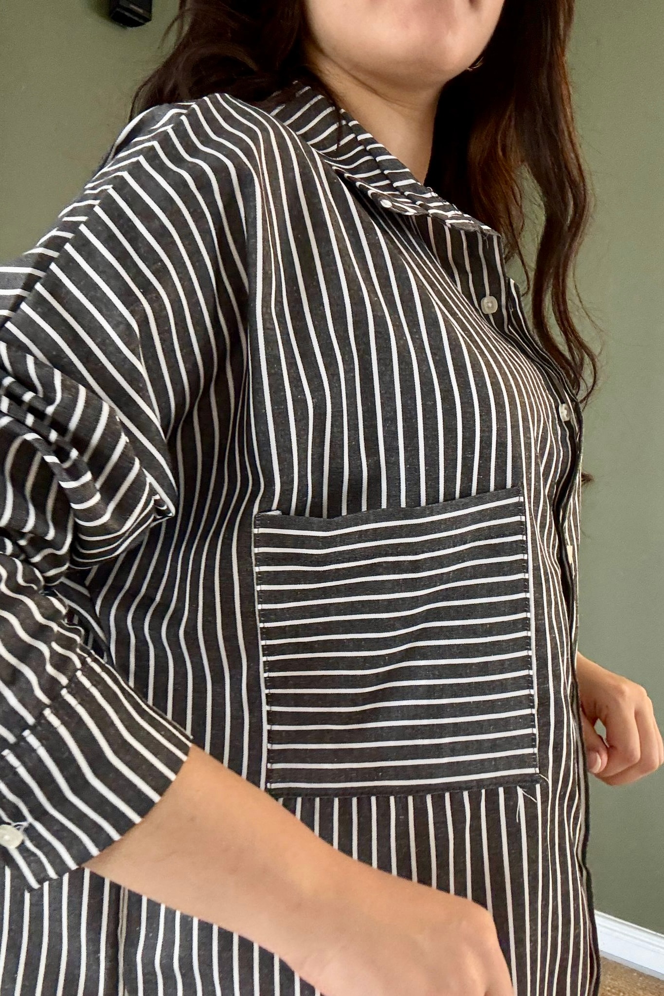 Oversize Çizgili Gömlek B5039 - siyah