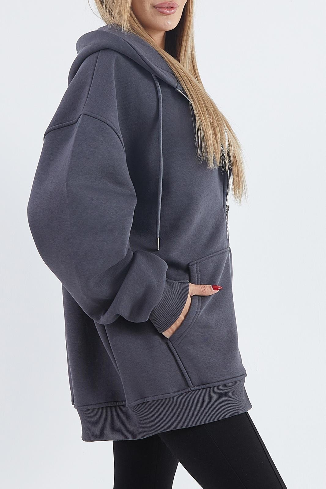 İçi Polarlı Kalın Sweatshirt ZN4545 - antrasit
