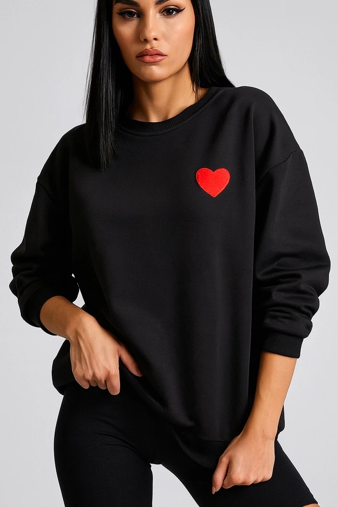 İçi Polar Şardonlu Kalp Baskılı Sweatshirt K5454