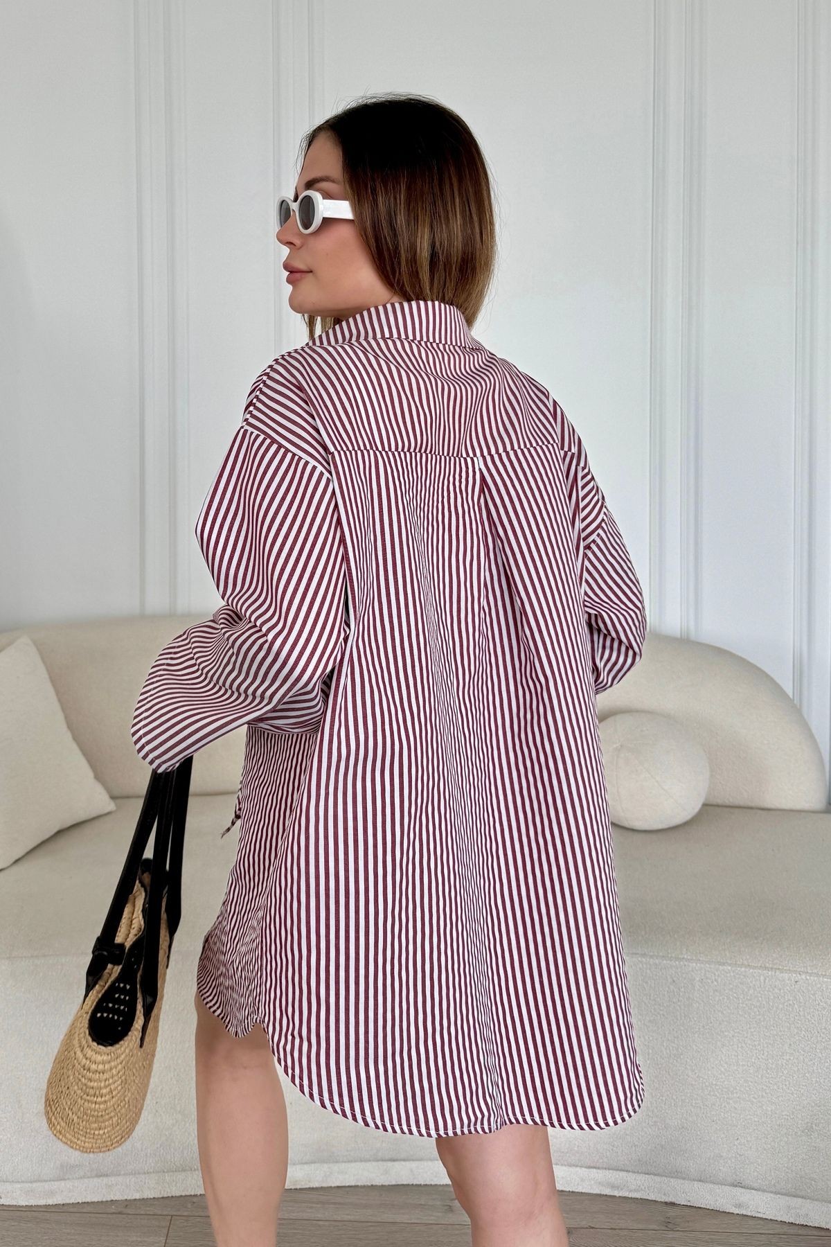 Özel Seri Oversize Bağlamalı Kimono Gömlek B6547 - bordo