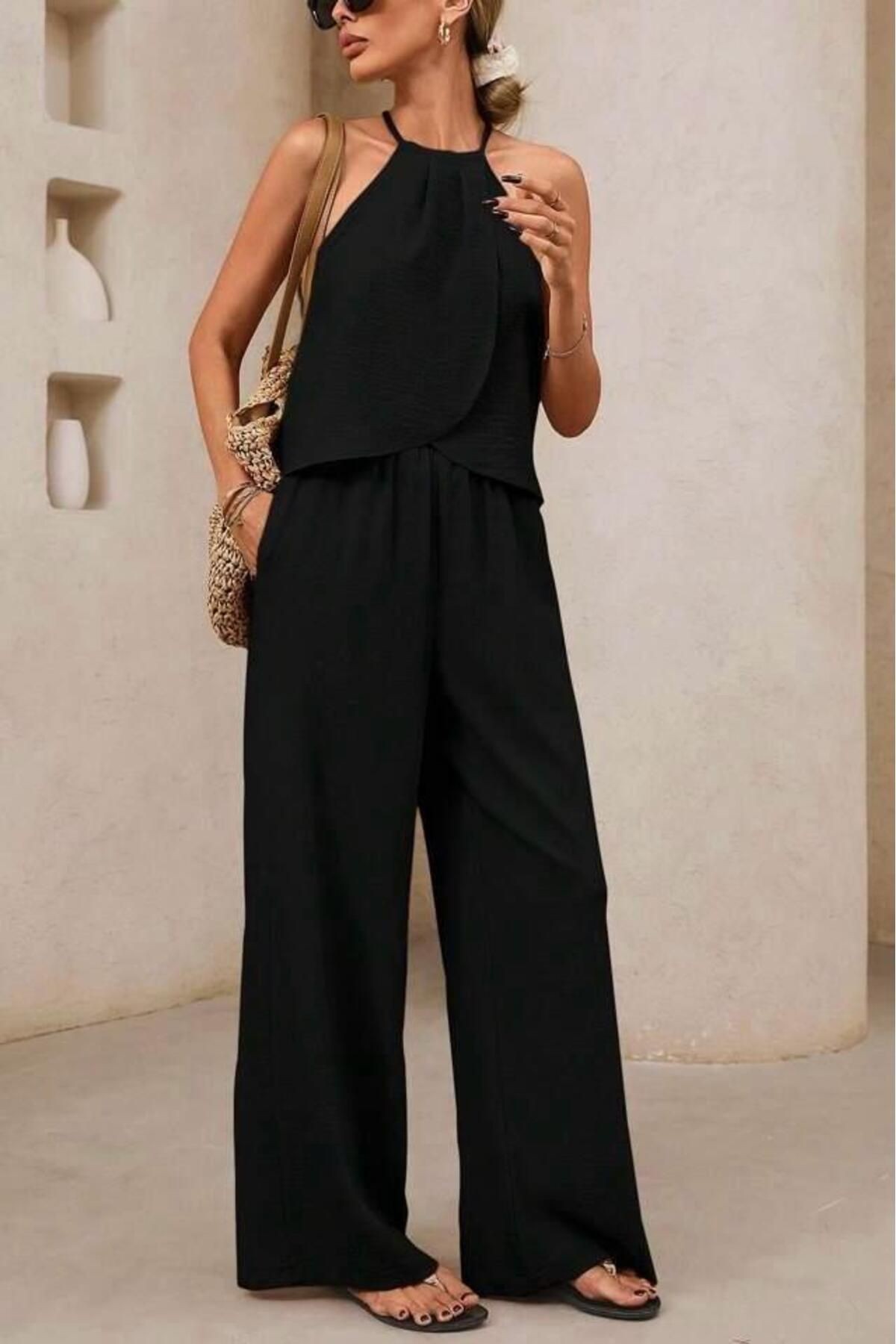 Bluz - Pantolon Takım (Kolay Ütü) JK8854 - siyah
