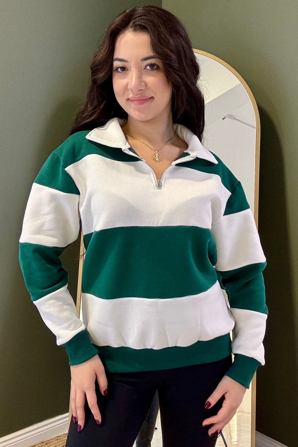 Kalın Çizgili Marin Sweatshirt M3641 - yeşil