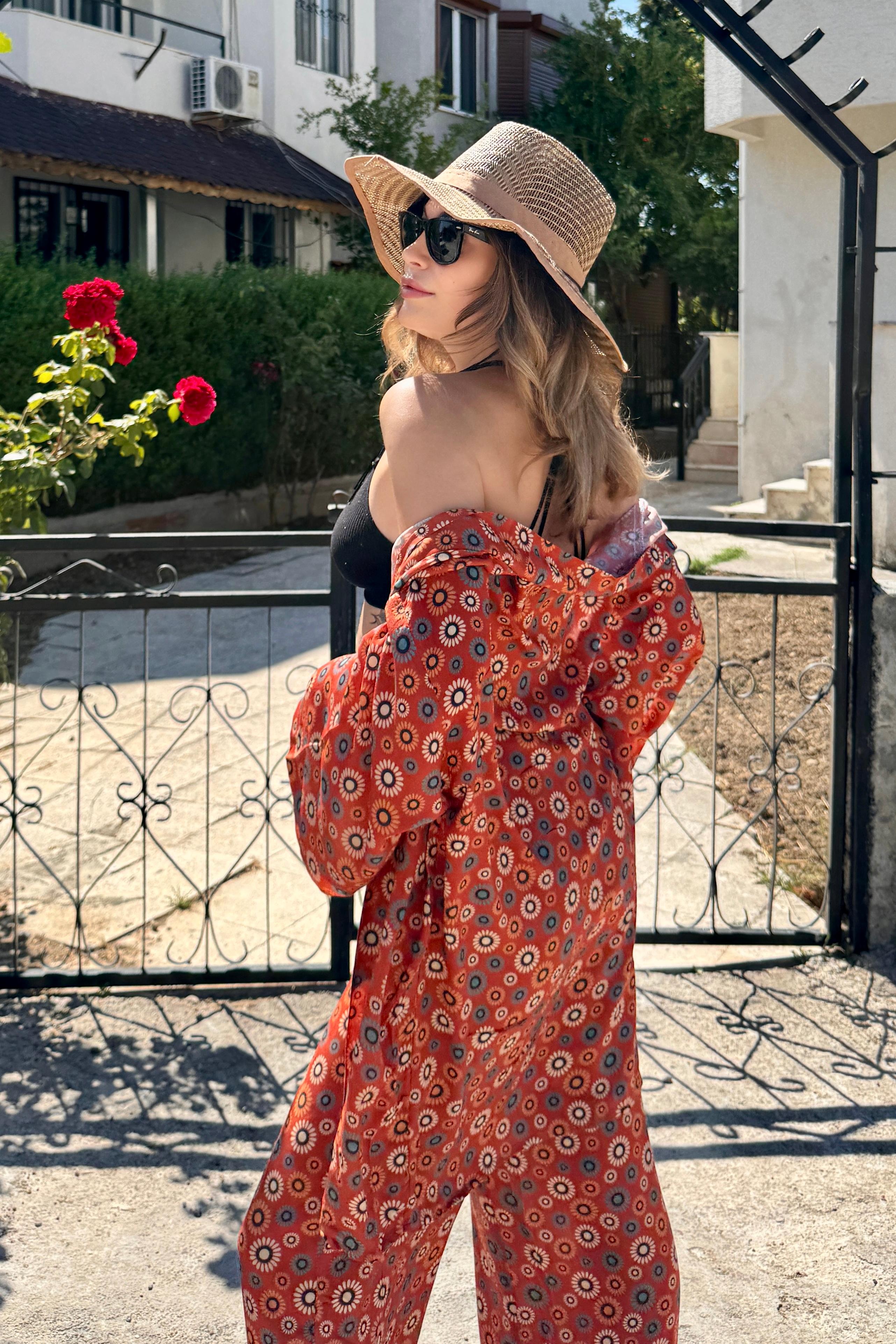 Alaçatı Vual Kimono Takım VL6757 - Retro Çiçek