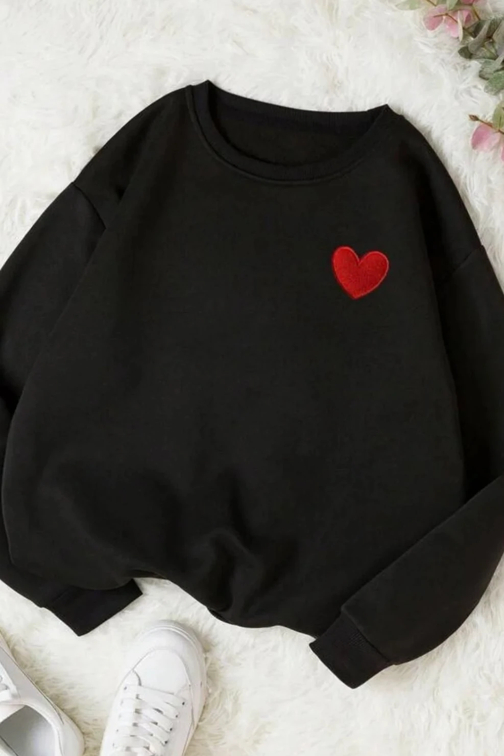 İçi Polar Şardonlu Kalp Baskılı Sweatshirt K5454