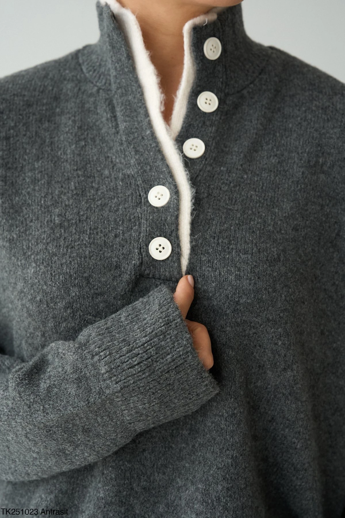 Premium Seri Yaka Detaylı Kazak B7384 - antrasit