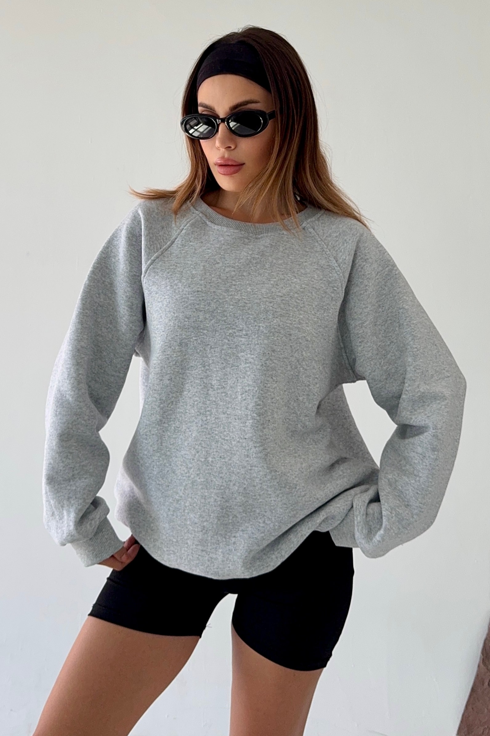 İçi Polarlı Kalın Üç İplik Oversize Sweatshirt BB090882 - gri