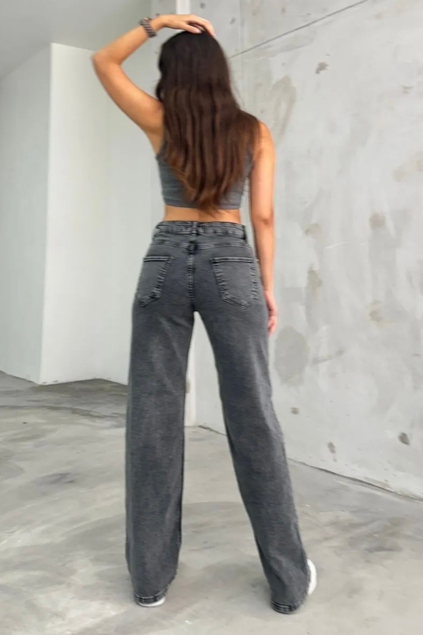 Yüksek Bel Palazzo Kot Pantolon P8810 - gri