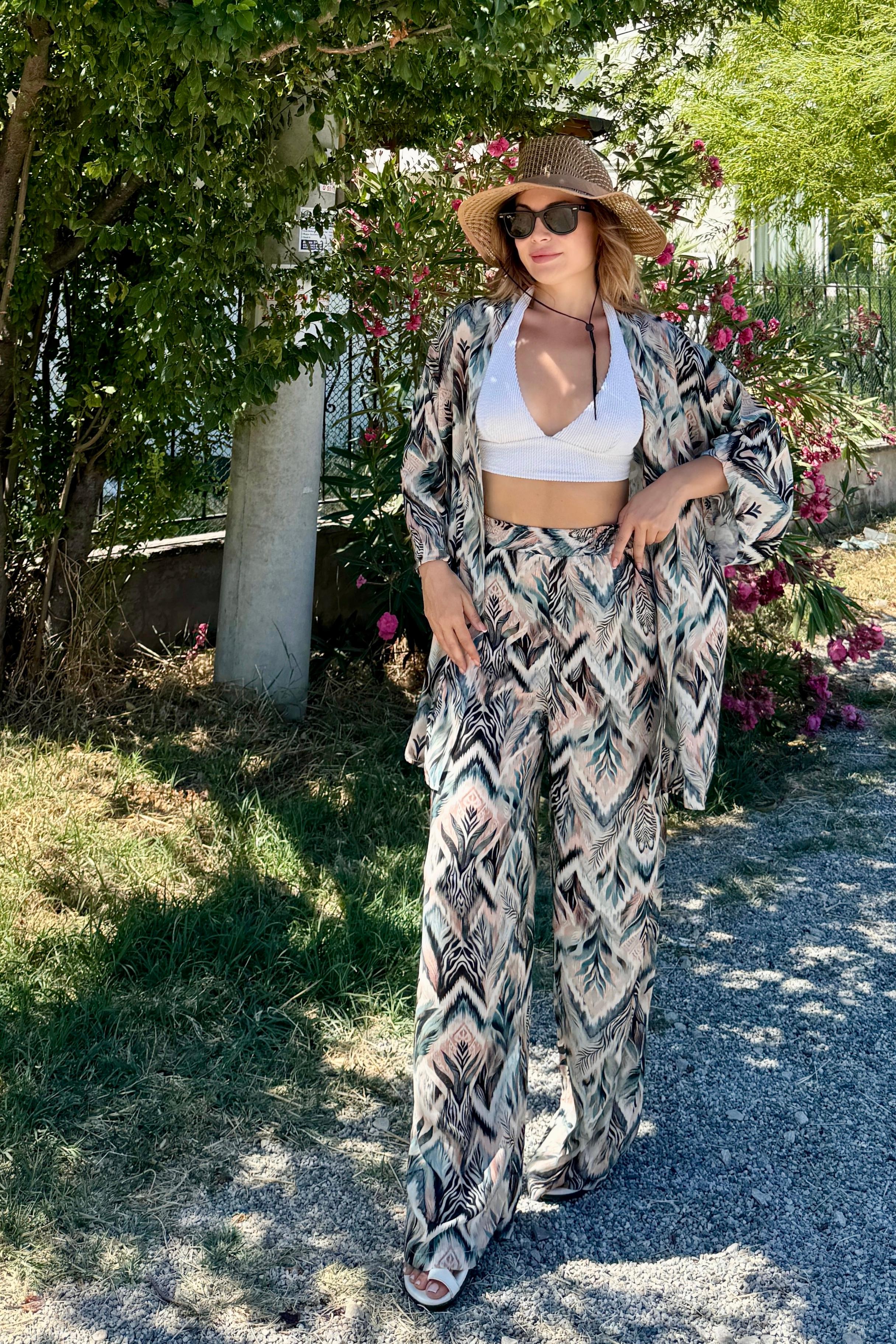 Alaçatı Vual Kimono Takım VL6757 - Safari