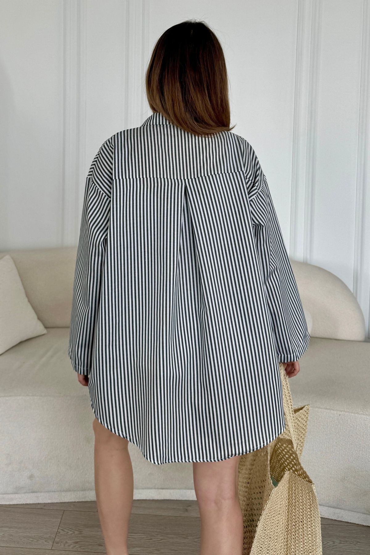 Özel Seri Oversize Bağlamalı Kimono Gömlek B6547 - siyah