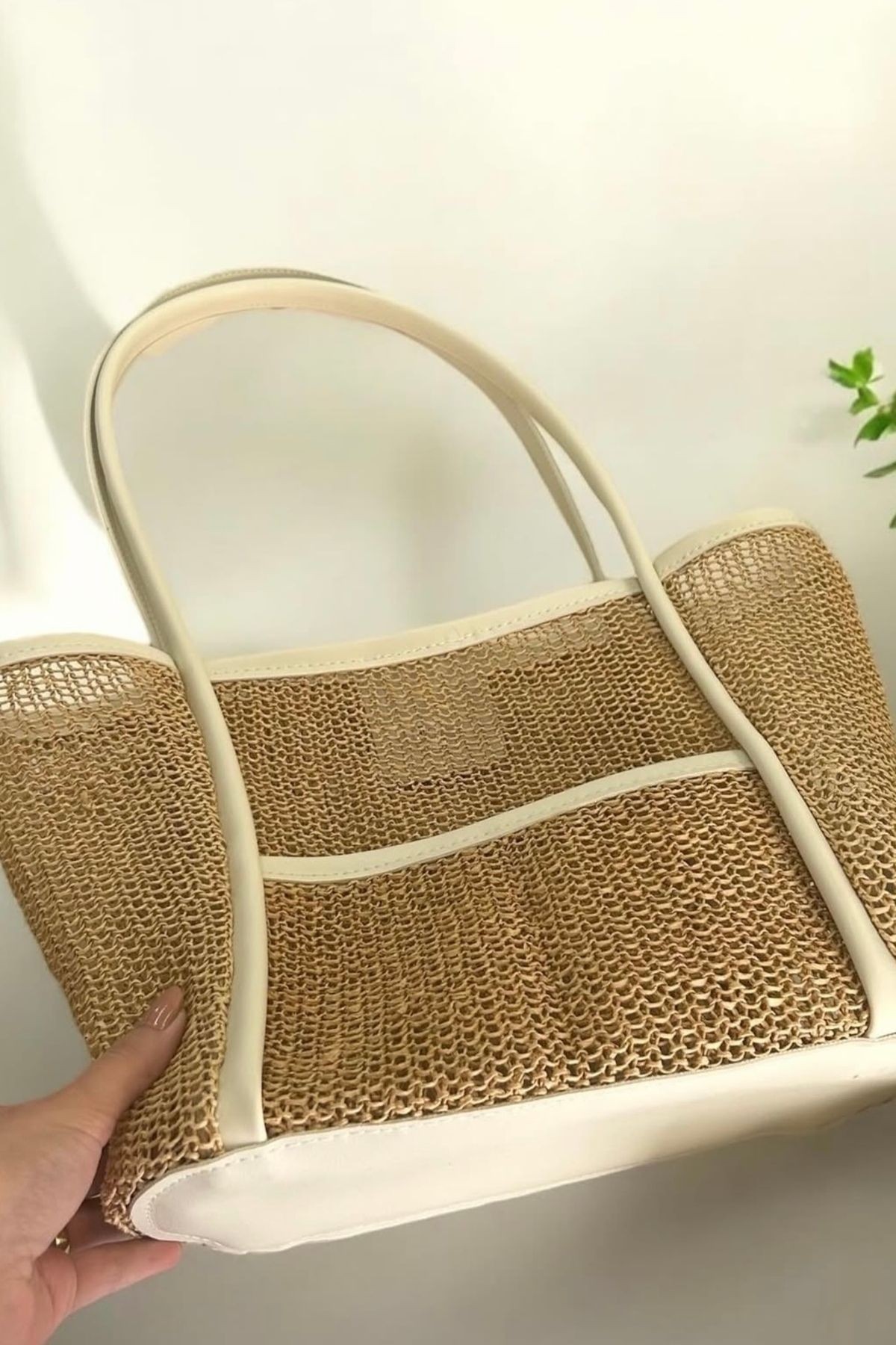 Premium Seri Günlük Hasır Çanta HS4975 - beyaz
