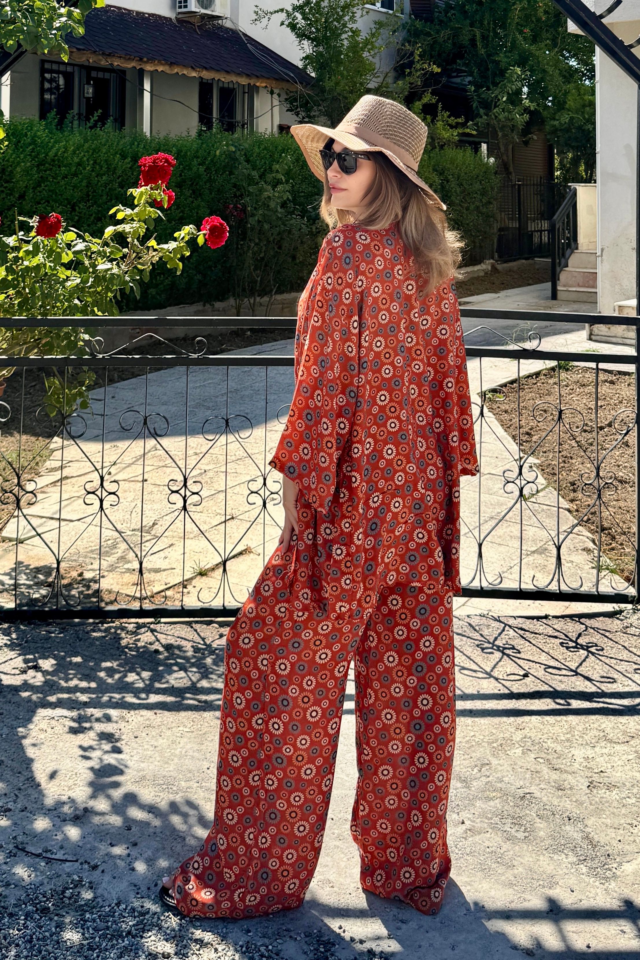Alaçatı Vual Kimono Takım VL6757 - Retro Çiçek