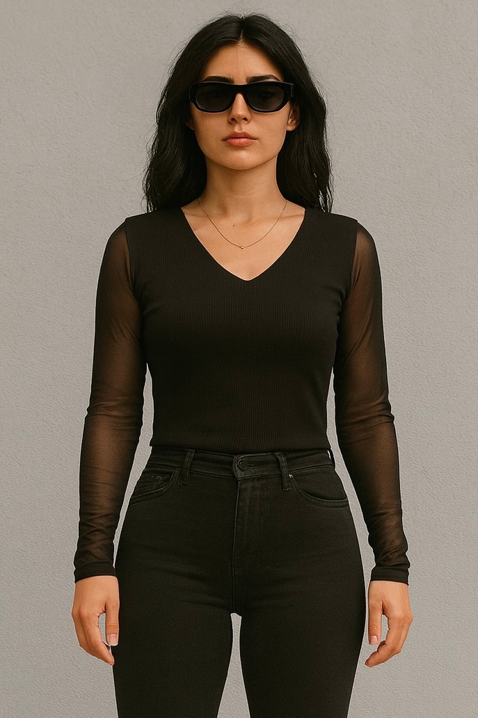 Kolları Tül Detaylı Bluz E6740