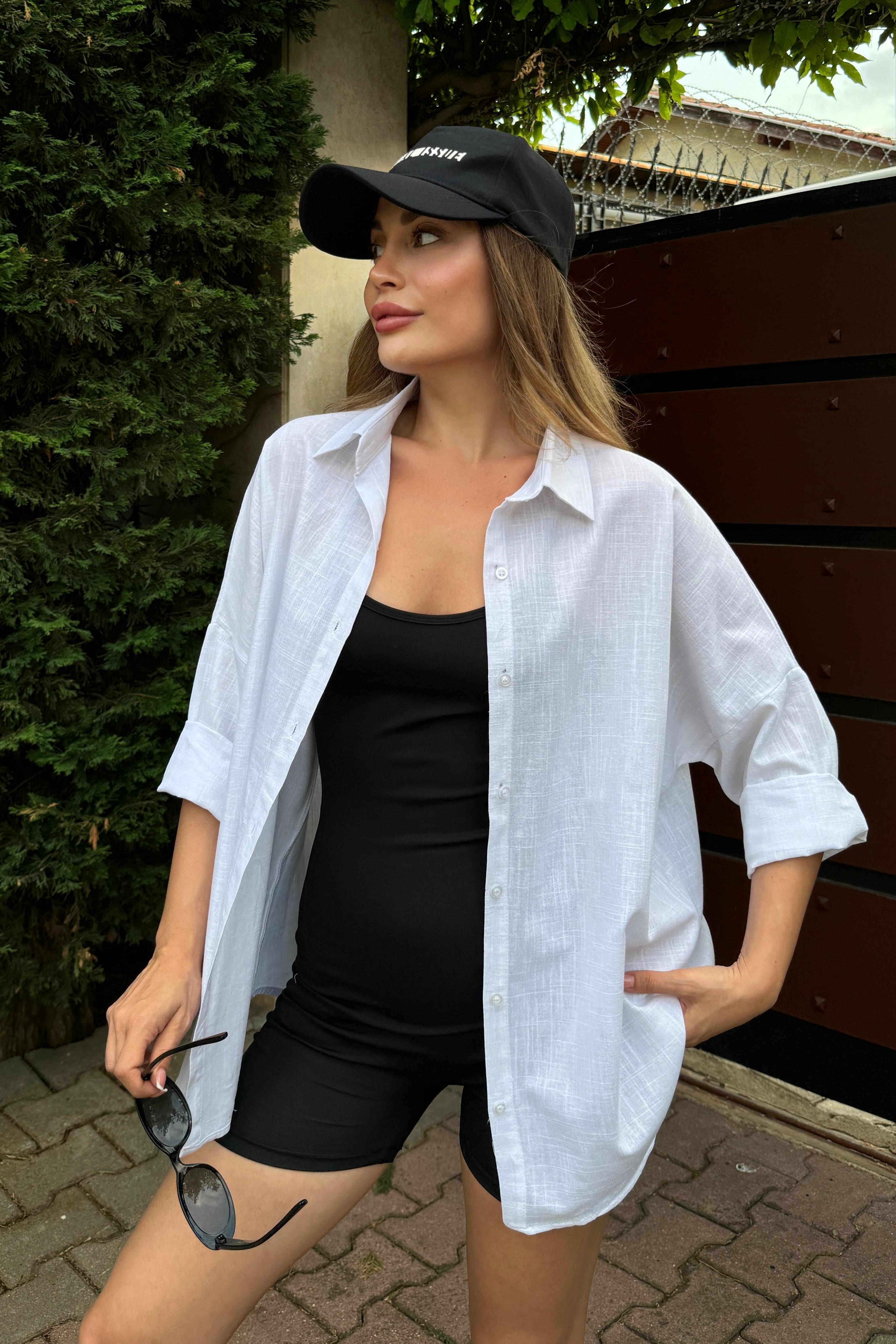 Oversize Keten Dokulu %100 Pamuk Salaş Gömlek BB-KU3435