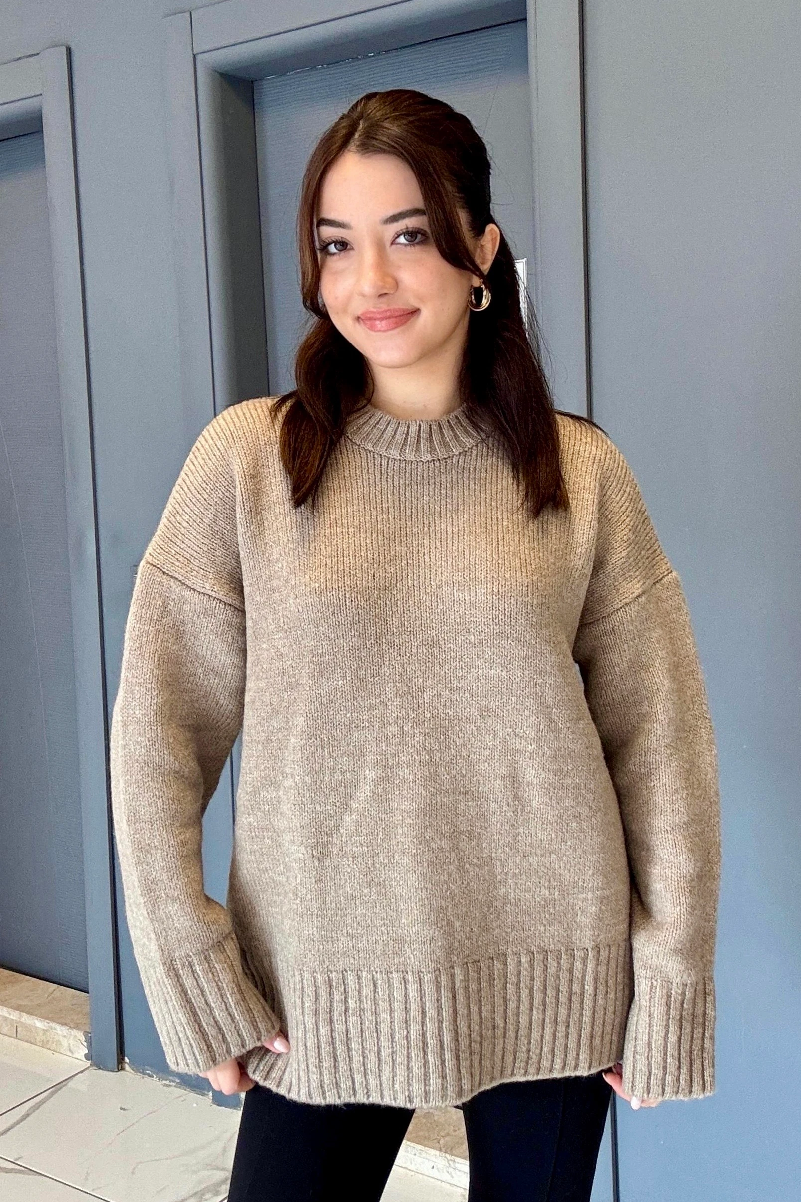 Premium Seri Uzun Salaş Kazak (Kalçayı Kapatır) B5980  - bej