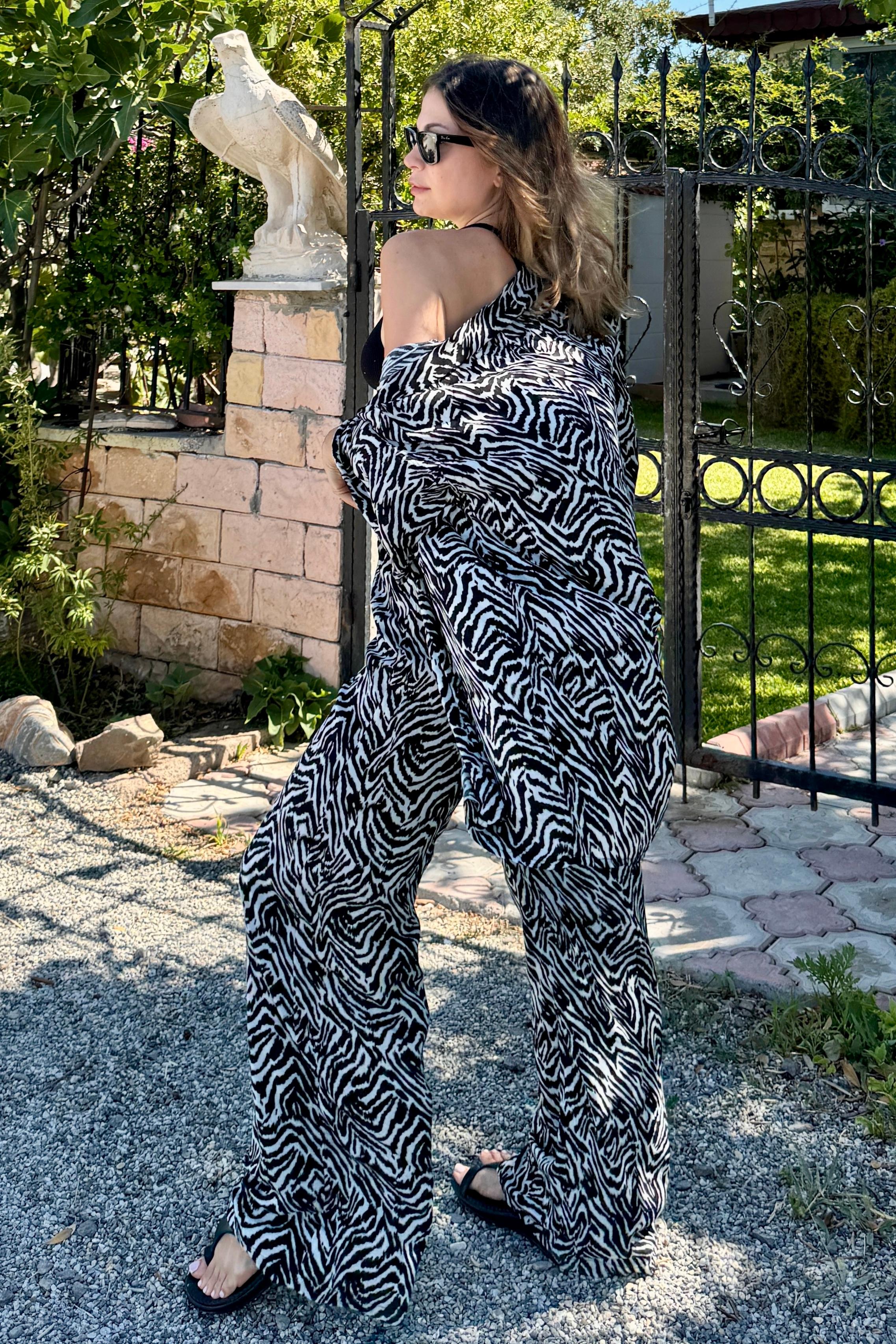 Alaçatı Vual Kimono Takım VL6757 - Zebra