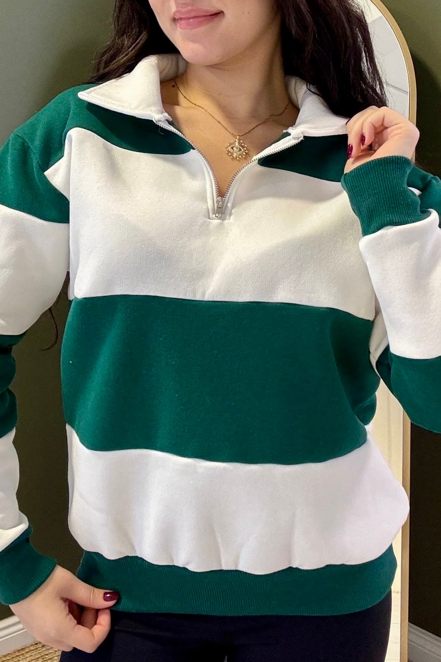 Kalın Çizgili Marin Sweatshirt M3641 - yeşil