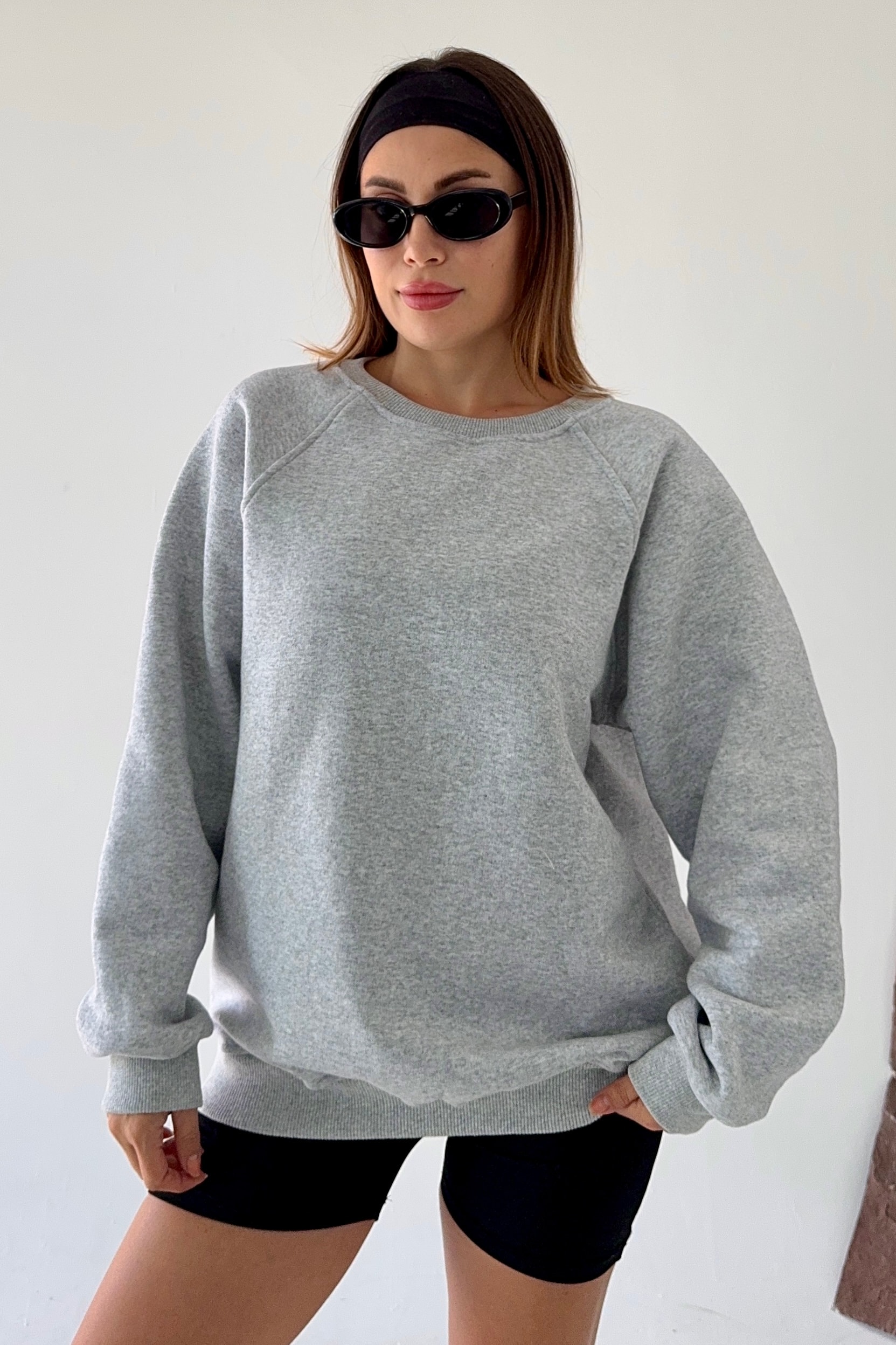 İçi Polarlı Kalın Üç İplik Oversize Sweatshirt BB090882 - gri