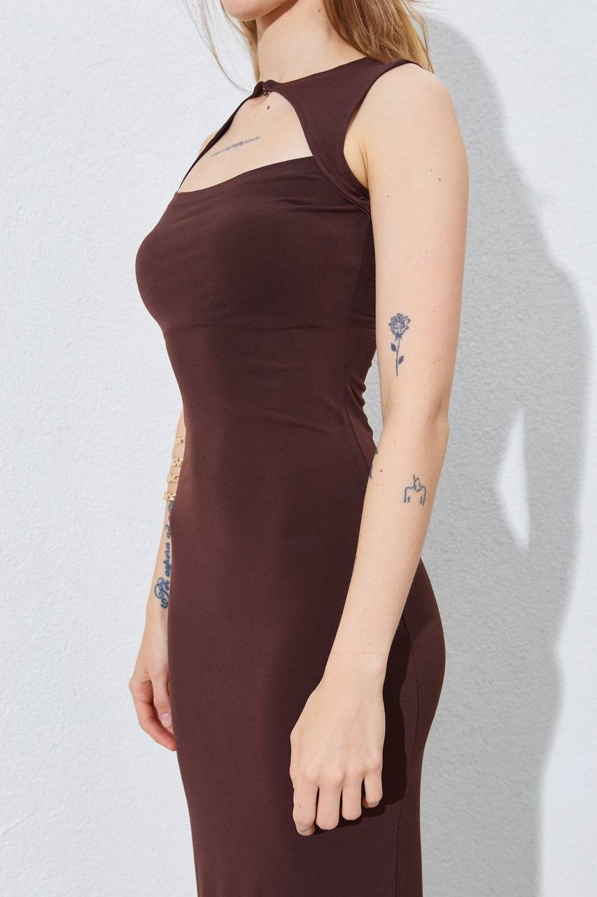 Dekolteli Sandy Elbise DS2978 - tarçın