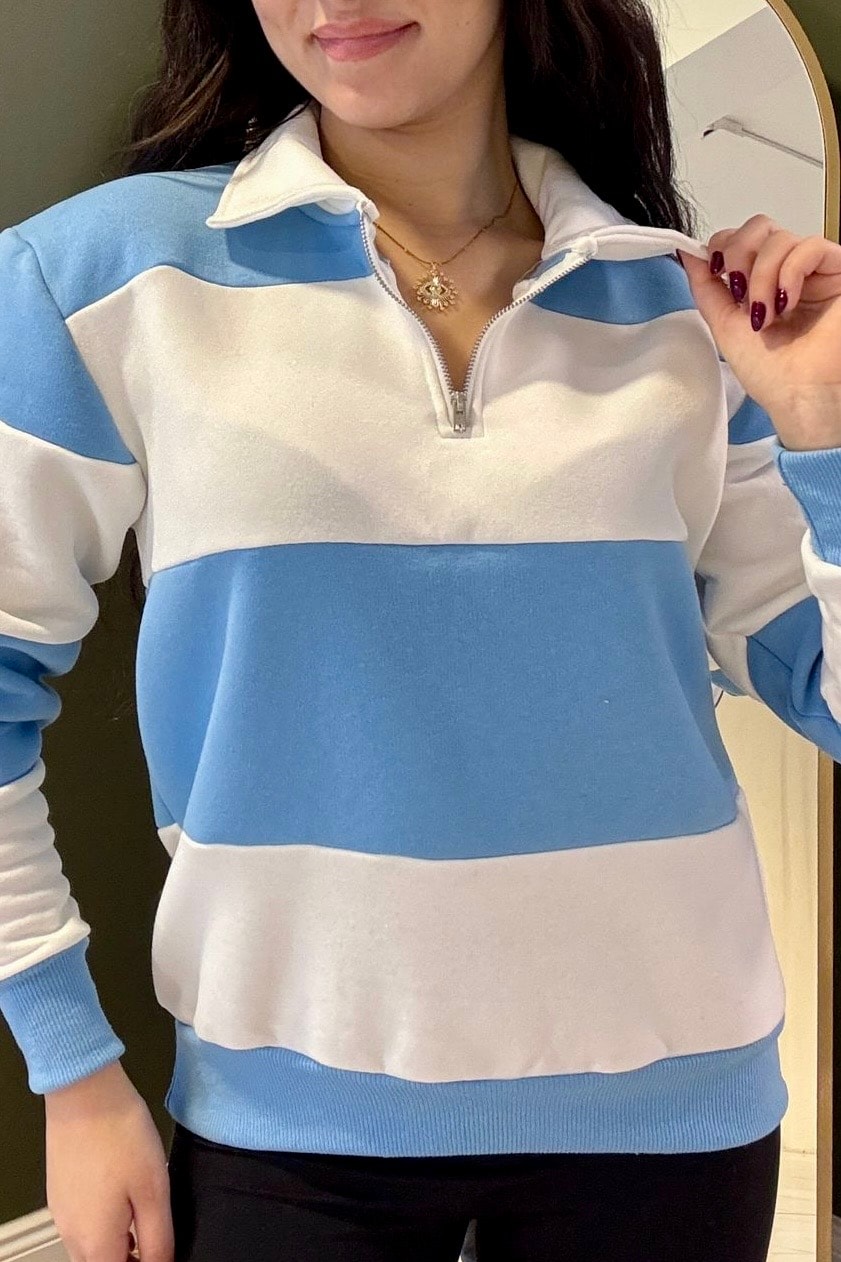 Kalın Çizgili Marin Sweatshirt M3641 - bebe mavi