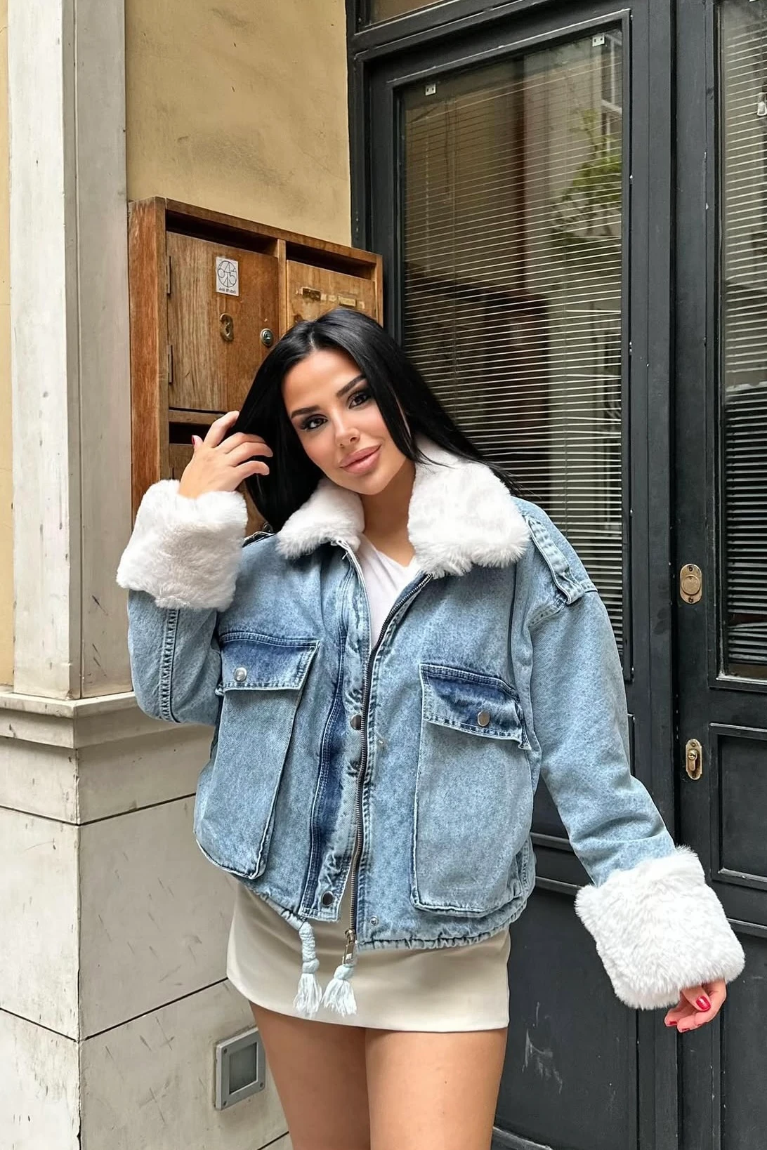 Kürklü Kot Mont M5008 - mavi