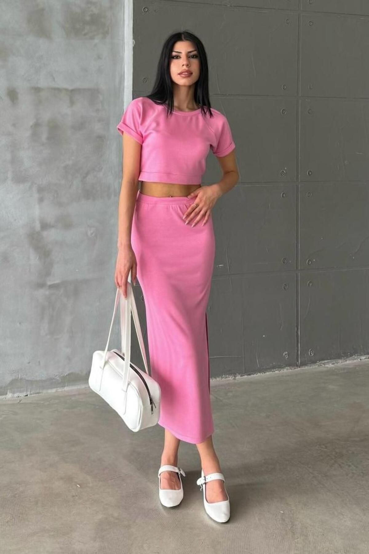 Premium Kalite Modal Etekli Takım PR6690 - pembe