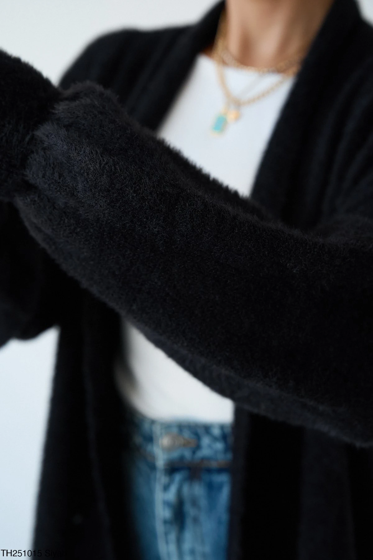 Premium Seri Uzun Yumoş Hırka B4909 - siyah