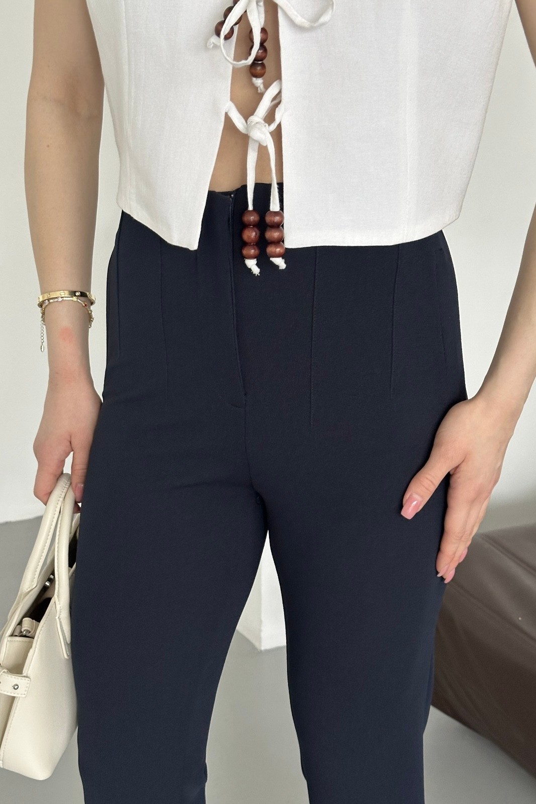 Yüksek Bel Pensli Dar Paça Toparlayıcı Pantolon TP4141 - lacivert